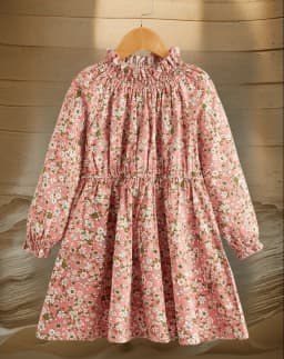 Spring and autumn foreign style girl elastic ear edge in the collar small flower sweet little shu fresh long-sleeved dress
