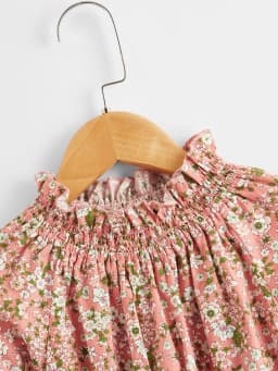 Spring and autumn foreign style girl elastic ear edge in the collar small flower sweet little shu fresh long-sleeved dress