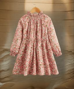 Spring and autumn foreign style girl elastic ear edge in the collar small flower sweet little shu fresh long-sleeved dress