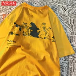 Cartoon Cat Printed Women'S Short Sleeved T-Shirt With Trendy Loose Versatile Summer Top Casual And Fashionable Street Clothes
