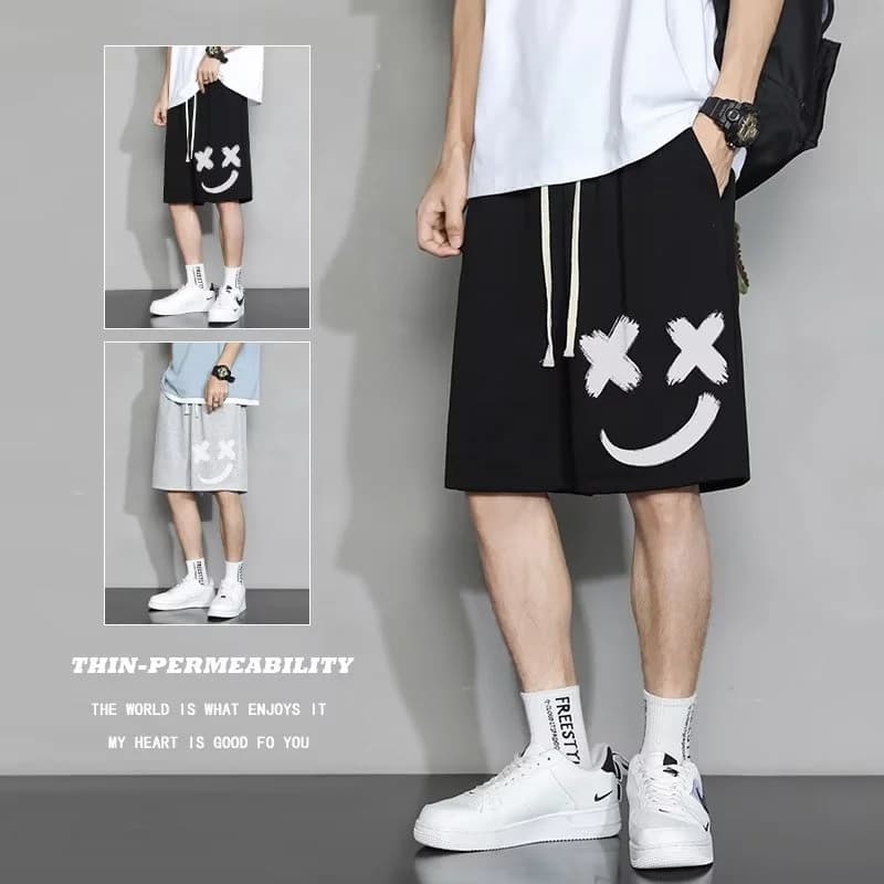 Oversized Shorts Men Graffiti Smiling Face Cartoon Printed Shorts Summer Sports Five-point Sport Basketball Short Pants