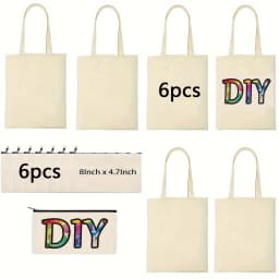 12Pcs Sublimation Blanks Tote and Zipper Bags Set – 6 Reusable Grocery Tote Bags and 6 Makeup Pouches for DIY Heat Transfer Craf
