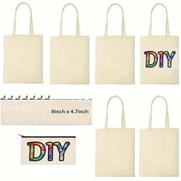 12Pcs Sublimation Blanks Tote and Zipper Bags Set – 6 Reusable Grocery Tote Bags and 6 Makeup Pouches for DIY Heat Transfer Craf