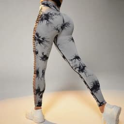 Women Hollow Out Tie Dye Legging Seamless Knit Pants High Elastic Hip Liftting Yoga Tights Gym Running Sexy Slim Leggings