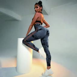Women Hollow Out Tie Dye Legging Seamless Knit Pants High Elastic Hip Liftting Yoga Tights Gym Running Sexy Slim Leggings