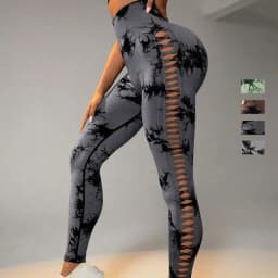 Women Hollow Out Tie Dye Legging Seamless Knit Pants High Elastic Hip Liftting Yoga Tights Gym Running Sexy Slim Leggings