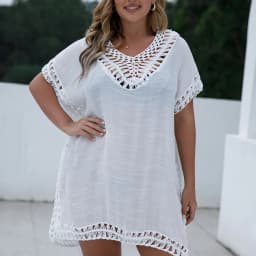 CROCHET BIKINI-Plus Size Beach Tunic for Women, Swimwear, Sun Protection Clothes, Cover Up Swim Dress, Summer