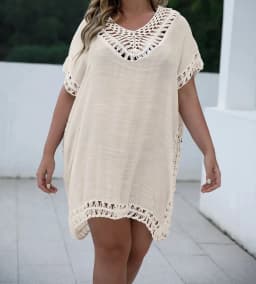 CROCHET BIKINI-Plus Size Beach Tunic for Women, Swimwear, Sun Protection Clothes, Cover Up Swim Dress, Summer