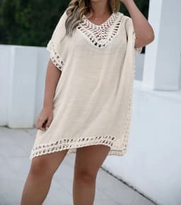 CROCHET BIKINI-Plus Size Beach Tunic for Women, Swimwear, Sun Protection Clothes, Cover Up Swim Dress, Summer