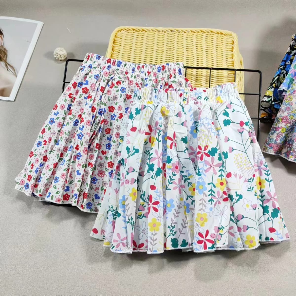 Girl's Cotton Floral Princess Hundred Fold Skirt Sweet Big Girl Tutu Skirt Elastic Waist Mini Skirt, Children's Skirt