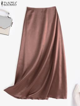 ZANZEA Fashion Satin Silk Skirts Women Summer Long High Waist Skirt Casual Solid Party Faldas Saia Female Vintage Work OL Jupe