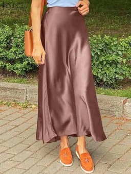 ZANZEA Fashion Satin Silk Skirts Women Summer Long High Waist Skirt Casual Solid Party Faldas Saia Female Vintage Work OL Jupe