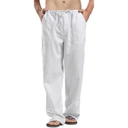 Men's Summer Loose Long Pants Elastic Waist Drawstring Leisure Resort Trousers Men Lightweight Breathable Straight Leg Pan