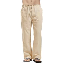 Men's Summer Loose Long Pants Elastic Waist Drawstring Leisure Resort Trousers Men Lightweight Breathable Straight Leg Pan