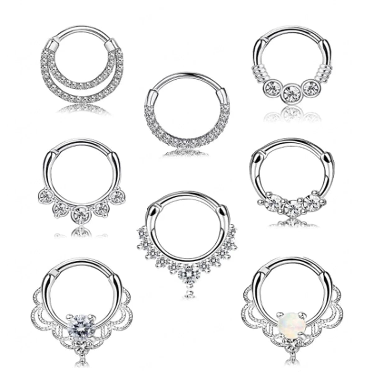 8pcs 16G 316L Stainless Steel Septum Nose Rings,Hyposensitization CZ Cartilage Tragus Helix Daith Hoop Earring Piercing Jewelry
