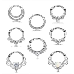 8pcs 16G 316L Stainless Steel Septum Nose Rings,Hyposensitization CZ Cartilage Tragus Helix Daith Hoop Earring Piercing Jewelry