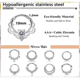 8pcs 16G 316L Stainless Steel Septum Nose Rings,Hyposensitization CZ Cartilage Tragus Helix Daith Hoop Earring Piercing Jewelry