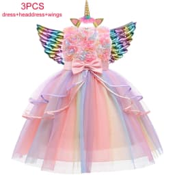 Children Unicorn Princess Dress For Girls Birthday Evening Party Flower Girls Wedding Dress Up Kids Carnival Costume Vestidos