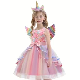 Children Unicorn Princess Dress For Girls Birthday Evening Party Flower Girls Wedding Dress Up Kids Carnival Costume Vestidos