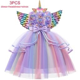 Children Unicorn Princess Dress For Girls Birthday Evening Party Flower Girls Wedding Dress Up Kids Carnival Costume Vestidos