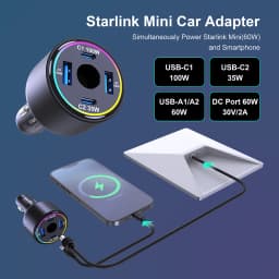 255W Car Charger for Starlink Mini, 5-Port USB C PD 100W PPS 45W Super Fast Charging for MacBook Pro iPhone 17 16 15 Samsung S26