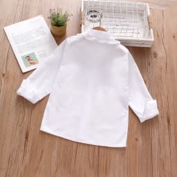Spring and Autumn Girls' Baby Long sleeved Shirt with Wooden Ear Edge Collar Top Minimalist Girls' Clothing