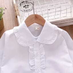 Spring and Autumn Girls' Baby Long sleeved Shirt with Wooden Ear Edge Collar Top Minimalist Girls' Clothing
