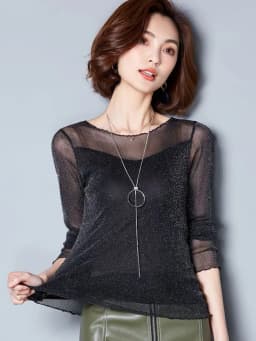 2026 Glitter Mesh Blouse Sexy Womens Shirts Long Sleeve Tops Korean Black Pink O-Neck Elegant Slim Blouse Camisas Femininas