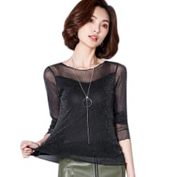 2026 Glitter Mesh Blouse Sexy Womens Shirts Long Sleeve Tops Korean Black Pink O-Neck Elegant Slim Blouse Camisas Femininas