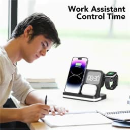 6 in 1 LED Fast Wireless Charger Stand Charging Station Clock Alarm For iPhone 15 14 13 12 11 Apple Watch 2-9 Series Airpods Pro