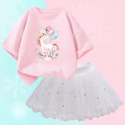 Summer Girl Party Unicorn Clothes Set Kids Baby Cartoon Clothing Suits Girls Cute Casual T-shirt Tops tutu Skirts Outfits