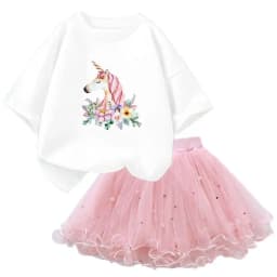 Summer Girl Party Unicorn Clothes Set Kids Baby Cartoon Clothing Suits Girls Cute Casual T-shirt Tops tutu Skirts Outfits