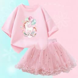 Summer Girl Party Unicorn Clothes Set Kids Baby Cartoon Clothing Suits Girls Cute Casual T-shirt Tops tutu Skirts Outfits