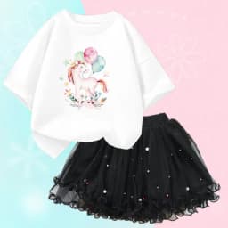 Summer Girl Party Unicorn Clothes Set Kids Baby Cartoon Clothing Suits Girls Cute Casual T-shirt Tops tutu Skirts Outfits