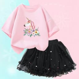 Summer Girl Party Unicorn Clothes Set Kids Baby Cartoon Clothing Suits Girls Cute Casual T-shirt Tops tutu Skirts Outfits