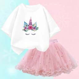 Summer Girl Party Unicorn Clothes Set Kids Baby Cartoon Clothing Suits Girls Cute Casual T-shirt Tops tutu Skirts Outfits