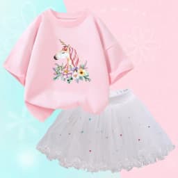 Summer Girl Party Unicorn Clothes Set Kids Baby Cartoon Clothing Suits Girls Cute Casual T-shirt Tops tutu Skirts Outfits