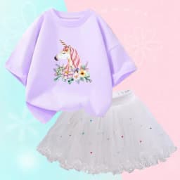Summer Girl Party Unicorn Clothes Set Kids Baby Cartoon Clothing Suits Girls Cute Casual T-shirt Tops tutu Skirts Outfits