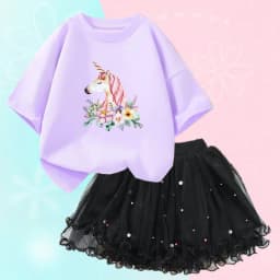 Summer Girl Party Unicorn Clothes Set Kids Baby Cartoon Clothing Suits Girls Cute Casual T-shirt Tops tutu Skirts Outfits