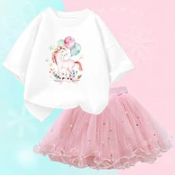 Summer Girl Party Unicorn Clothes Set Kids Baby Cartoon Clothing Suits Girls Cute Casual T-shirt Tops tutu Skirts Outfits