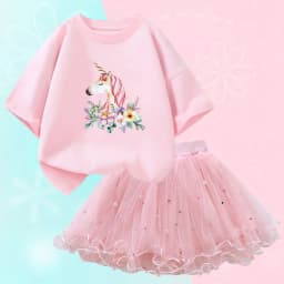 Summer Girl Party Unicorn Clothes Set Kids Baby Cartoon Clothing Suits Girls Cute Casual T-shirt Tops tutu Skirts Outfits