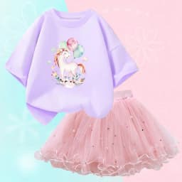 Summer Girl Party Unicorn Clothes Set Kids Baby Cartoon Clothing Suits Girls Cute Casual T-shirt Tops tutu Skirts Outfits