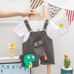 Summer Baby Boys Clothes Suit Toddler Kids Jumpsuit Boys Suspender Denim Shorts&Tshirt 2 pcs Sets Children Clothes Elastic Jeans
