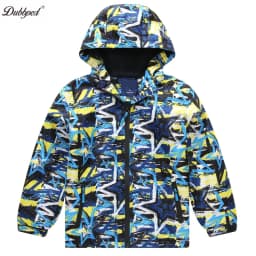 Dubbped Boys Color Block Fleece Lining Zip Up Hooded Jacket Raincoat Windbreaker Outerwear Kids Clothes Rain 3-12Y