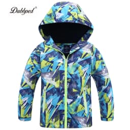 Dubbped Boys Color Block Fleece Lining Zip Up Hooded Jacket Raincoat Windbreaker Outerwear Kids Clothes Rain 3-12Y
