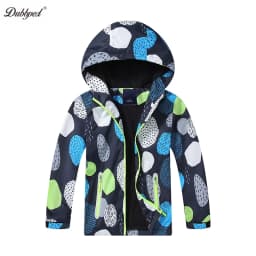 Dubbped Boys Color Block Fleece Lining Zip Up Hooded Jacket Raincoat Windbreaker Outerwear Kids Clothes Rain 3-12Y