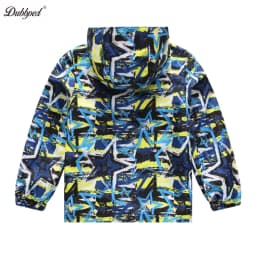 Dubbped Boys Color Block Fleece Lining Zip Up Hooded Jacket Raincoat Windbreaker Outerwear Kids Clothes Rain 3-12Y