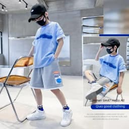 Boys Unique Short Sleeve Suit Summer 2024 Medium To Big Children Sports Thin Two-piece Set