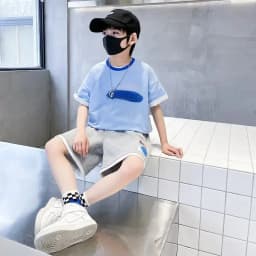 Boys Unique Short Sleeve Suit Summer 2024 Medium To Big Children Sports Thin Two-piece Set