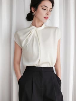 New 2024 Summer Chiffon Blouse For Women Stand Collar Short Sleeve White Shirts & Blouses Korean Fashion Ladies Tops Hot Sale